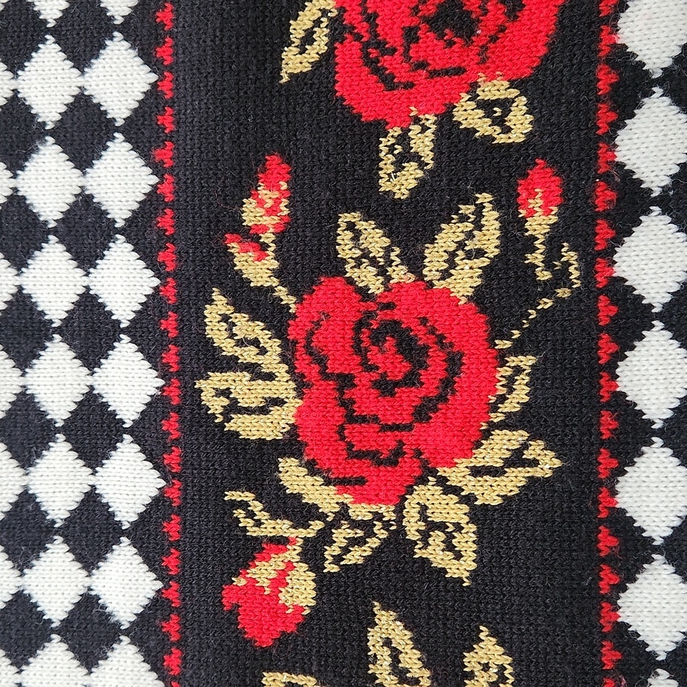 Trimmings Floral Checkered Knitted Pattern Sweater sz L - Picture 5 of 11